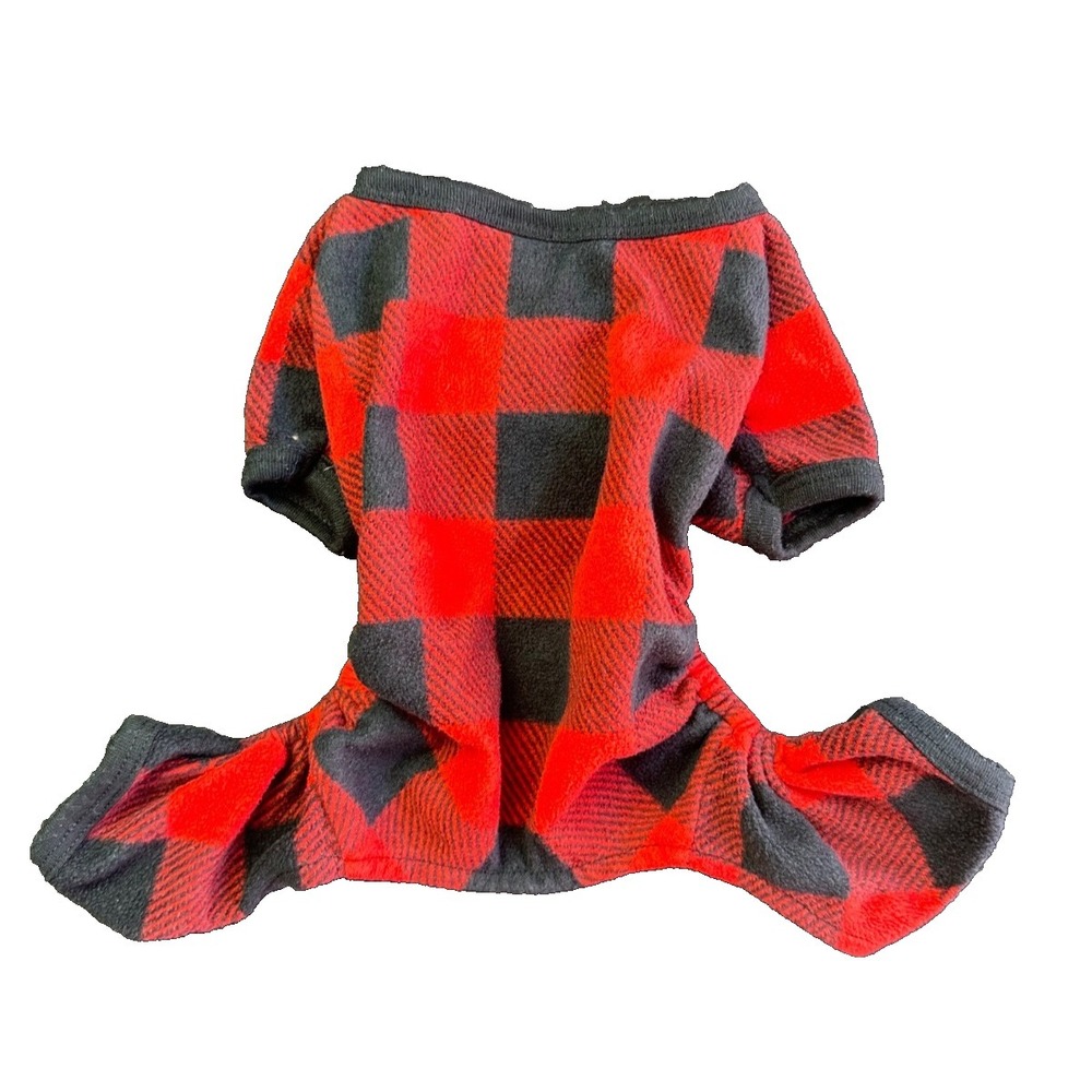 Dog Pajamas XXS Red Buffalo Plaid Fleece One Piece Cozy Christmas Pet Sleep Cute